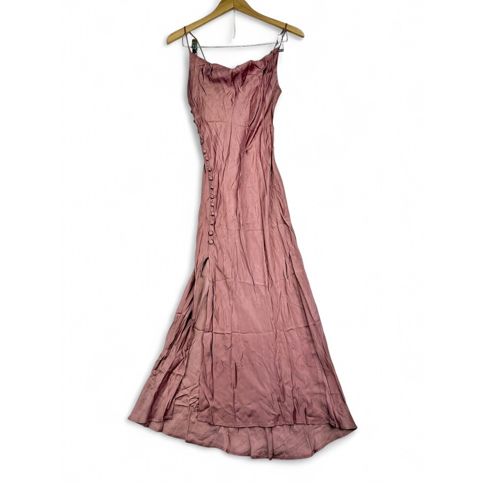 Zara Cowl Satin Slip Maxi Dress XS Mauve Prom